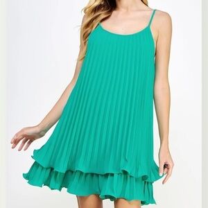 Pleated Teal Dress | M